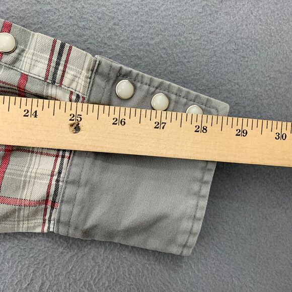 Wrangler Mens Western Shirt Large Gray‎ Pearl Snap Canvas Plaid - Picture 15 of 15